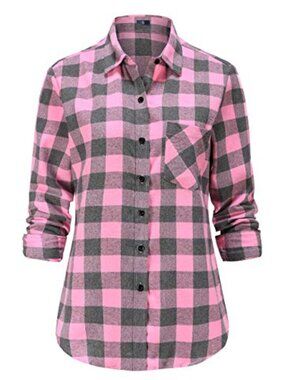 Women's Plaid Flannel Shirt Long Sleeve Button Down